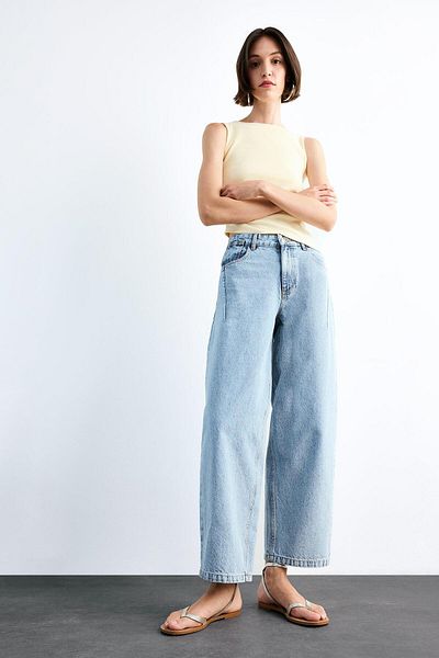 DeFacto Wide Baggy Fit Washed Jean Trousers F7501Ax25Sm