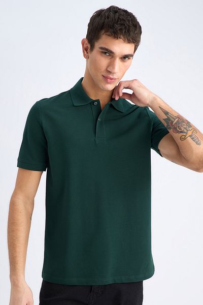 DeFacto 100% bumbac, cu guler polo, cu mânecă scurtă, tricou de bază din țesătură piqué simplă C1293ax24sp