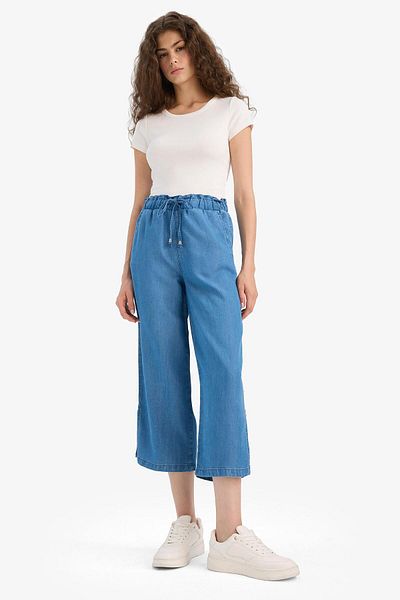 DeFacto Pull On Culotte Pantaloni subțiri din denim, cu talie înaltă, elastici, lavabili D8241AX25SM