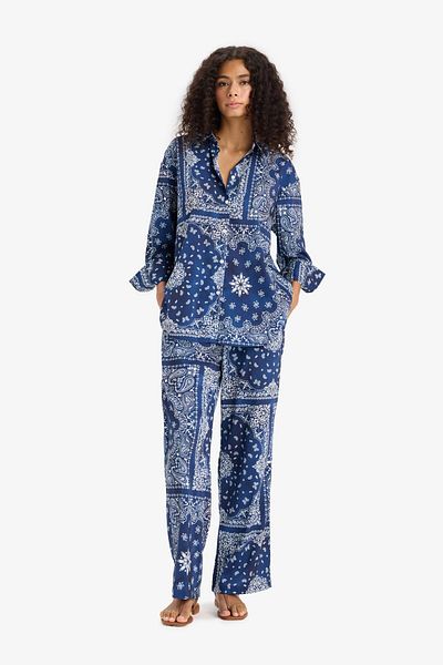 DeFacto Pantaloni de plajă cu model șal cu croiala normală-Fall in Love F8336AX25HS