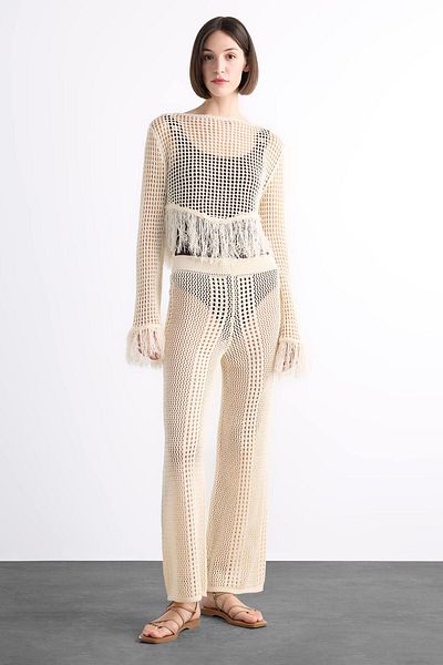 DeFacto Straight Fit Stretchy Waisted Crochet Beach Pants F7461Ax25Hs