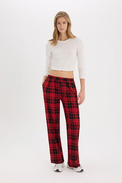 DeFacto Checkered Wide Leg Pajama Pants - Pockets and Elastic Waist