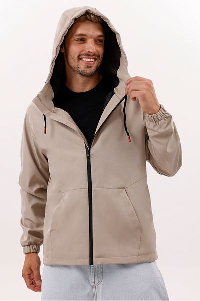 freemen Men's Stone Lined Kangaroo Pocket Water and Windproof Hooded Raincoat with Pockets