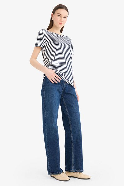 DeFacto Regular Fit Boat Neck Striped Short Sleeve T-Shirt D4534Ax24Au