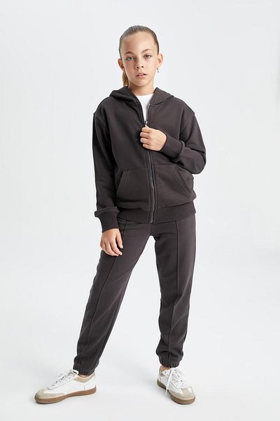 DeFacto Fete - Pantaloni de sport Jogger de culoare antracit cu buzunare și talie elastică X9036a624au