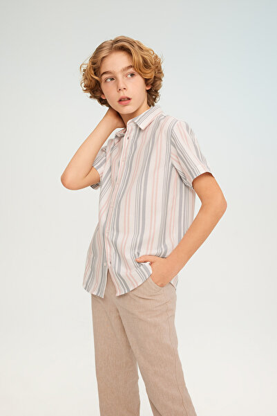 DeFacto Boy's Striped Twill Short Sleeve Shirt Z3036a623sm