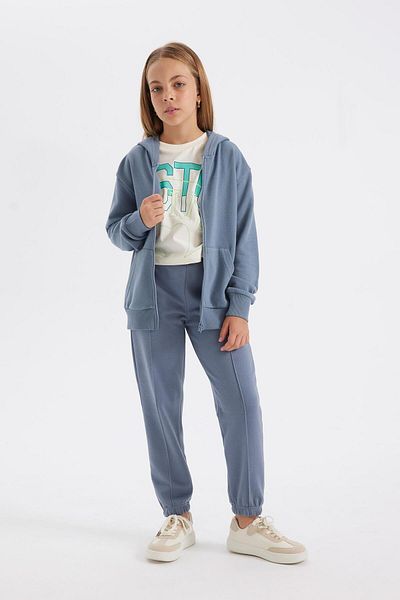DeFacto Pantaloni de sport pentru fete, gri, cu croiala standard, cu talie elastică, buzunare X9036a624au