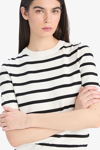 DeFacto Regular Fit Striped Crew Neck Short Sleeve Sweatshirt D6271Ax25Sm