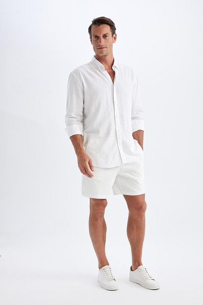 DeFacto 100% βαμβακερό Relax Fit Λευκό Jean Bermuda Σορτς Z4460az24sm