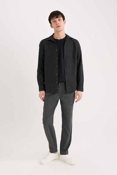 DeFacto Cămașă neagră cu mânecă lungă, din bumbac, slim fit, slim fit A4644ax23au