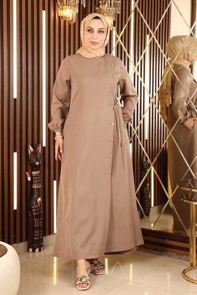 Modamihram Buttoned Side Tied Abaya Mink 19133