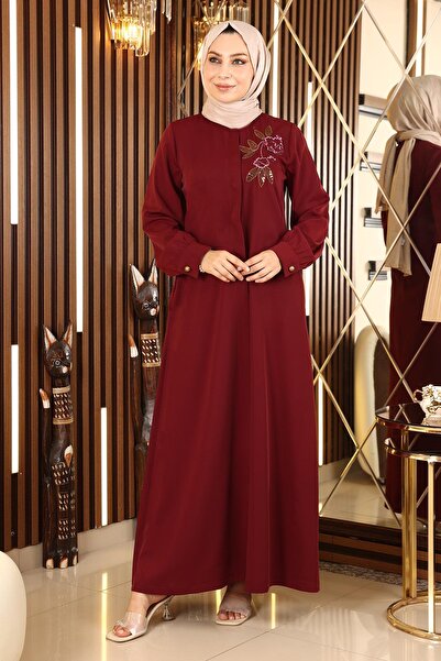 Modamihram Vyšívaný hidžáb Abaya Claret Red 10773