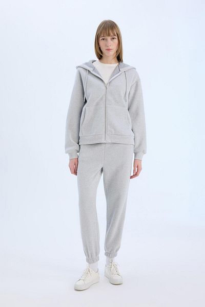 DeFacto Φούτερ Back To School Grey Relax Fit Hooded - Φερμουάρ, ίσια τσέπη D8717ax24wn