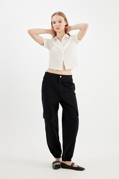 DeFacto Basic Gabardine Jogger - Plain Regular Waist with Cargo Pocket B0454Ax23Au