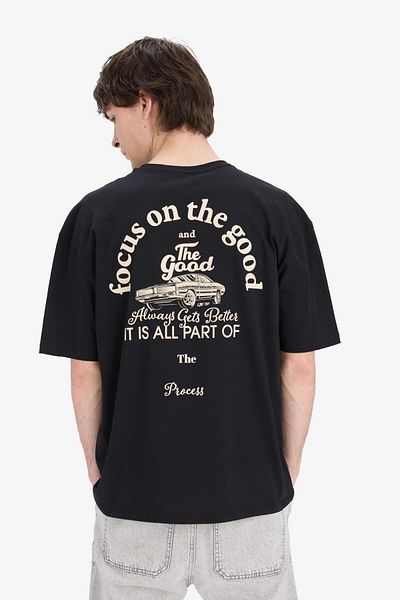 DeFacto Oversize Wide Fit Crew λαιμόκοψη εμπριμέ κοντομάνικο μπλουζάκι B4651ax24sp