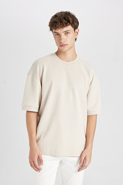 DeFacto Loose Fit Bisiklet Yaka Kısa Kollu Ağır Kumaş Basic Düz Tişört B4844ax24sp