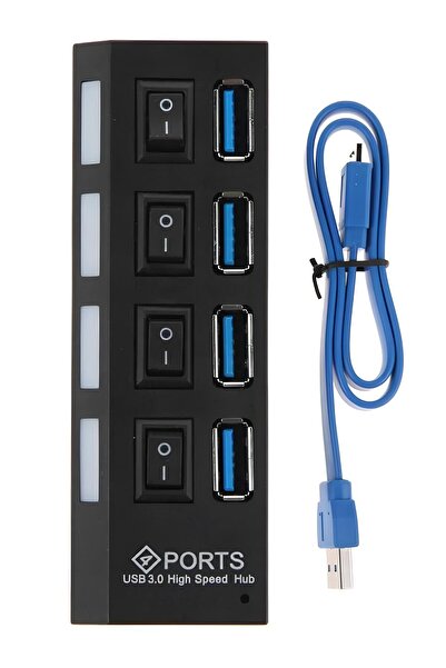 SpeedUF USB 3.0 4‑Port Hub ⚡ Açma/Kapama Düğmeli Çoklayıcı Çoğaltıcı