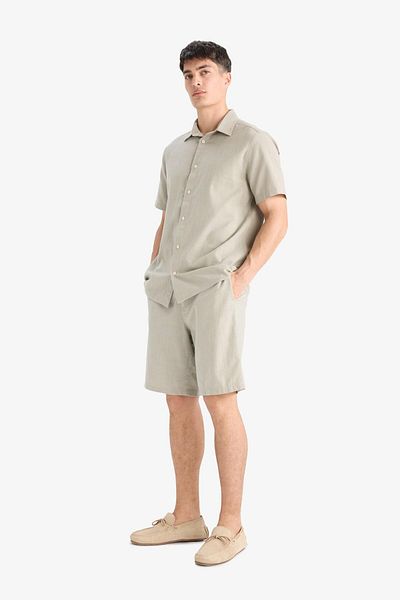 DeFacto 100% Baumwolle Relax Fit Leinen Look Bermuda Shorts mit Taschen C7381ax25sm