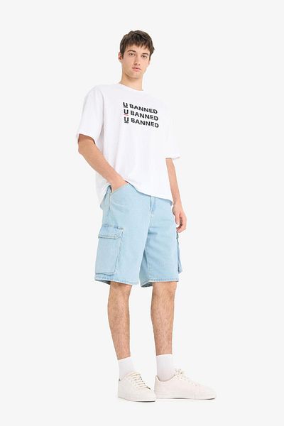 DeFacto 100% βαμβακερό Cargo Fit Jean Bermuda σορτς E1381AX25SM