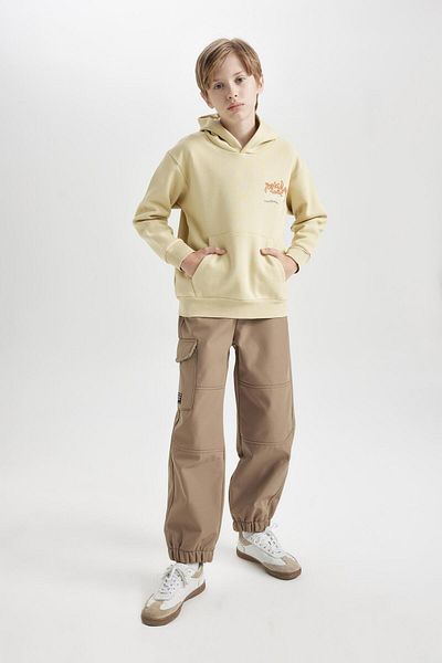 DeFacto Boys' Plush Fleece Lined Jogger Pants with Elastic Waist and Legs and Cargo Pockets D3460A824Wn