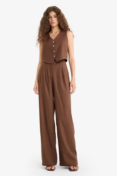 DeFacto V-Neck Linen Blend Blazer Vest E1993Ax25Sm