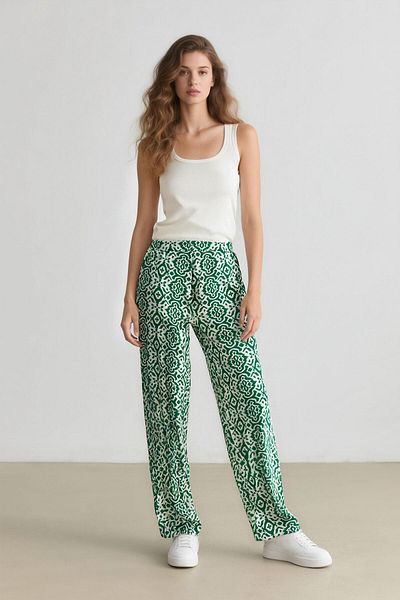 DeFacto Regular Fit Wide Wide Leg Pattern Pants D4631Ax25Sp