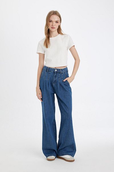 DeFacto Wide Leg High Waist Long Jeans Washed Pants D5521Ax24Wn