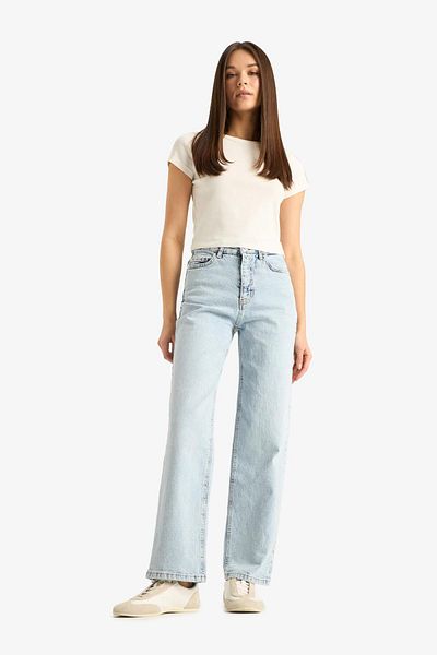 DeFacto Comfort Straight High Waist Ankle Length Jean Washed Pants F2150ax25sm