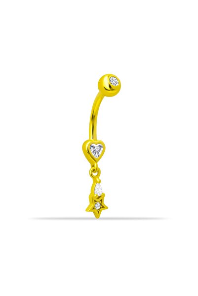 Dianora Piercing 14 Ayar Altın Kalp Taşlı Yıldız Sallantılı Göbek Piercing
