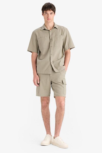 DeFacto 100 % Baumwolle, reguläre Cargo-Taschen, Leinen-Look, Bermuda-Shorts E7799ax25sp