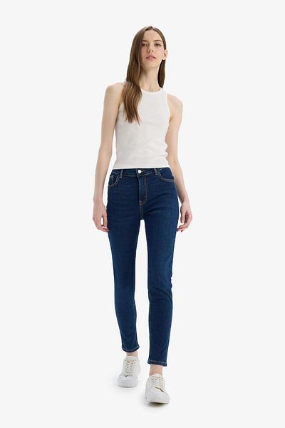 DeFacto Rebeca Skinny Fit, talie înaltă, picior drept, pantaloni lungi din denim, spălat cu piatră D8178AX25SP