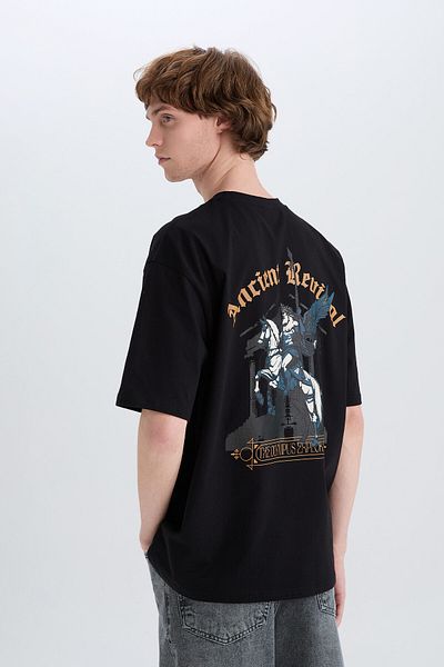 DeFacto Oversize Wide Fit Crew λαιμόκοψη εμπριμέ κοντομάνικο μπλουζάκι C3631ax24sp