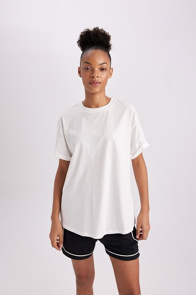 DeFacto Fit Oversize Fit Спортистска тениска с кръгла яка и къс ръкав 100% памук
