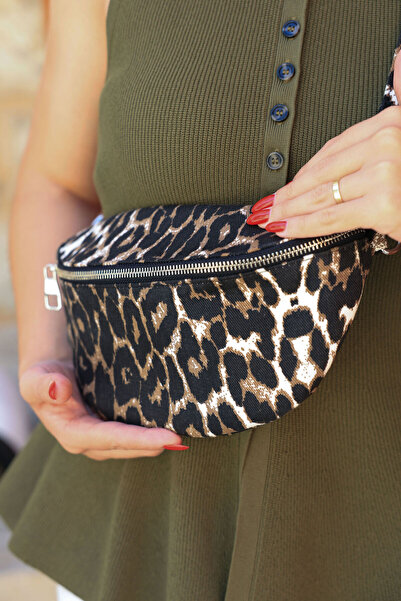 Milky Way Design Leopar Desen Kanvas Bel Çantası