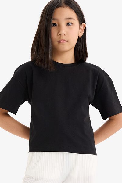 DeFacto Tricou negru cu mânecă scurtă, de bază, cu gât crew, pentru fete Z5095a623sm
