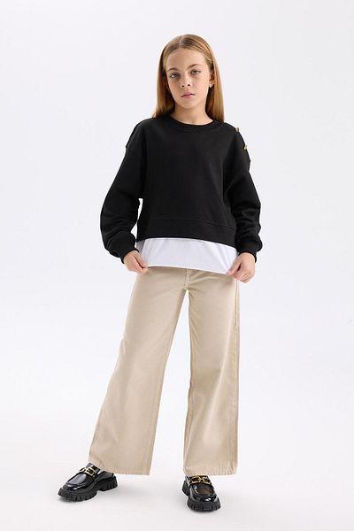 DeFacto Pantaloni largi din bumbac bej pentru fete - C8777a824au cu buzunare