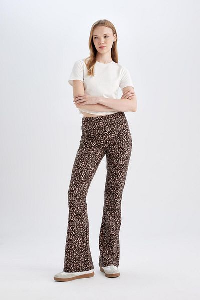 DeFacto Lepoar Patterned Flare Fit Straight Leg Long Trousers - D7452Ax24Au