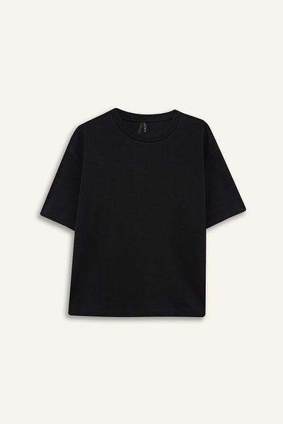 DeFacto Tricou negru cu mânecă scurtă, cu decolteu rotund, relaxat, C7630ax24au