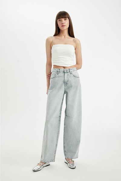 DeFacto High Waist Baggy Fit Long Jeans - Washed Trousers D0192ax24hs