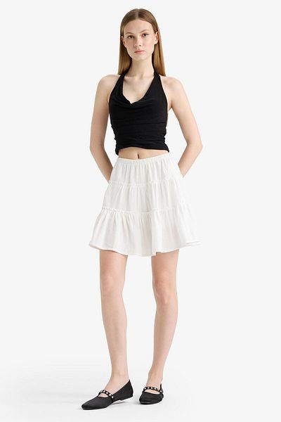 DeFacto Coool High Waist Combed Cotton Lining Linen Look Mini Skirt F7231Ax25Hs