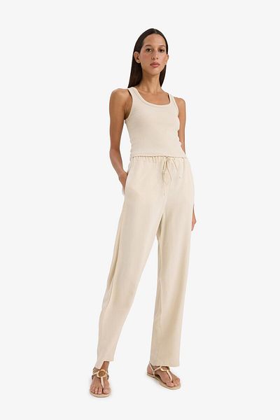 DeFacto High Waist Pocket Jogger Linen Trousers - Short Leg C7683Ax24Sm