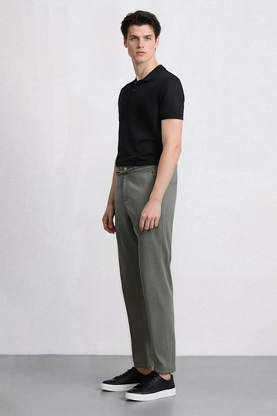 DeFacto 100% bumbac, cu aspect de in, pantaloni cu talie elastică, slim fit, slim, cu buzunare, picior drept D2671AX25SM