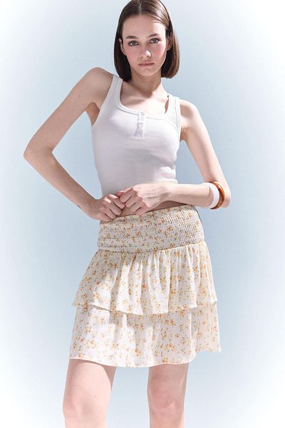 DeFacto Coool A-Line Floral Regular Waist Crinkle Viscose Mini Skirt F5130Ax25Sm