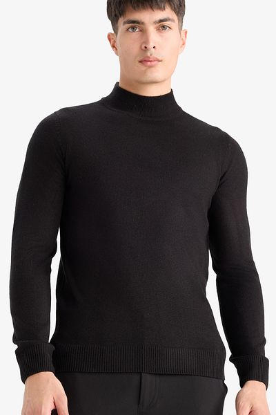 DeFacto Черен тънък пуловер Slim Fit с половин яка