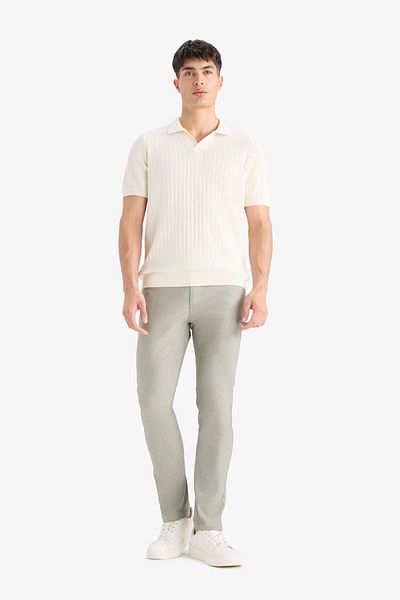 DeFacto Pantaloni de vară din pânză chino texturată Slim Fit Slim Fit cu buzunare T1055AZ25SP