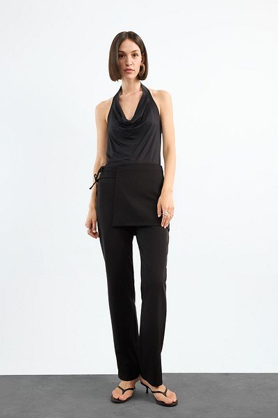 DeFacto Black Trousers with Waist Tie Detail F9020Ax25Sm