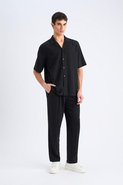 DeFacto Pantaloni de jogger din viscoză de vară, cu croială normală, cu picioare drepte, amestecate de in, cu buzunare B4867AX25SM