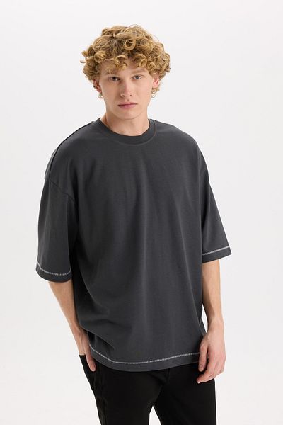 DeFacto Loose Fit Crew Neck Short Sleeve Heavy Fabric T-Shirt C0147ax24sp