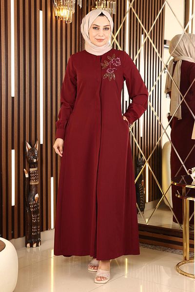 Modamihram Κεντημένο Hijab Abaya Claret Red 10773