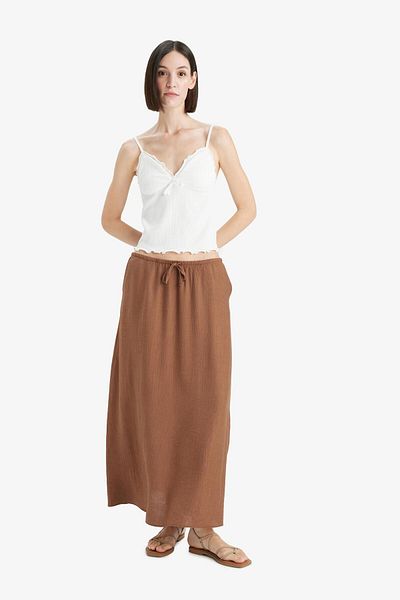 DeFacto A-Line Regular Waist Crinkle Fabric Midi Skirt F6501Ax25Sm